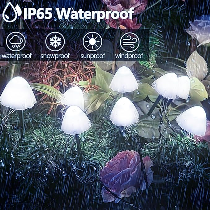 OZS 2PK 32LED 55FT Mushroom Solar Garden Lights Outdoor, Solar String Lights - Image 3