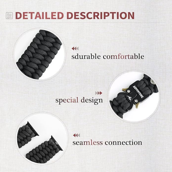 Paracord Band Compatible with Apple Watch Band 38mm 40mm 41mm 42mm 44mm 45mm - Image 4