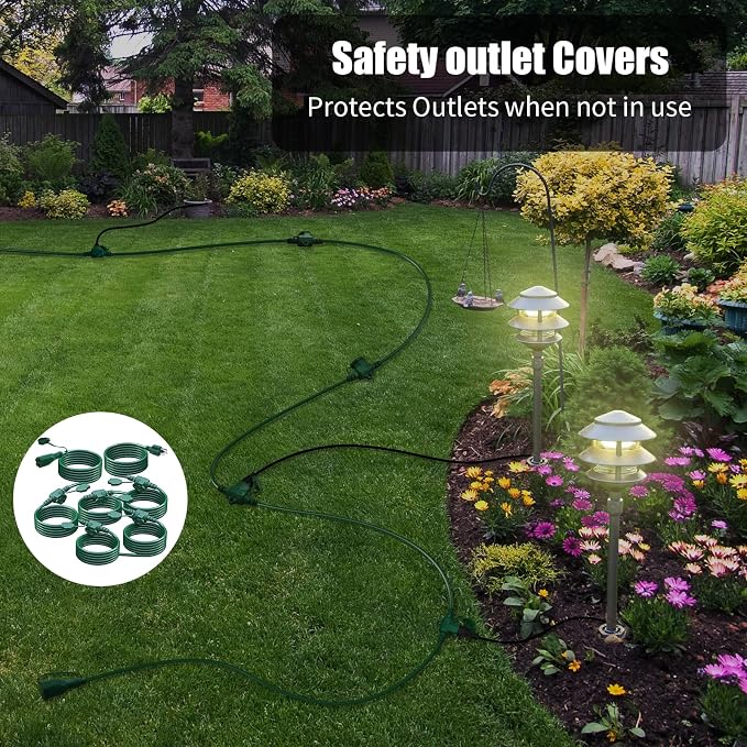 50Ft Outdoor Extension Cord Multiple Plugs- Evenly Spaced 6 Outlets Plugs - Image 3