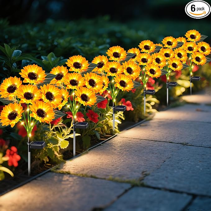 Sunflower Solar Lights Outdoor Decor, 6 Pack Solar Garden Decor Waterproof by OSTRITEC