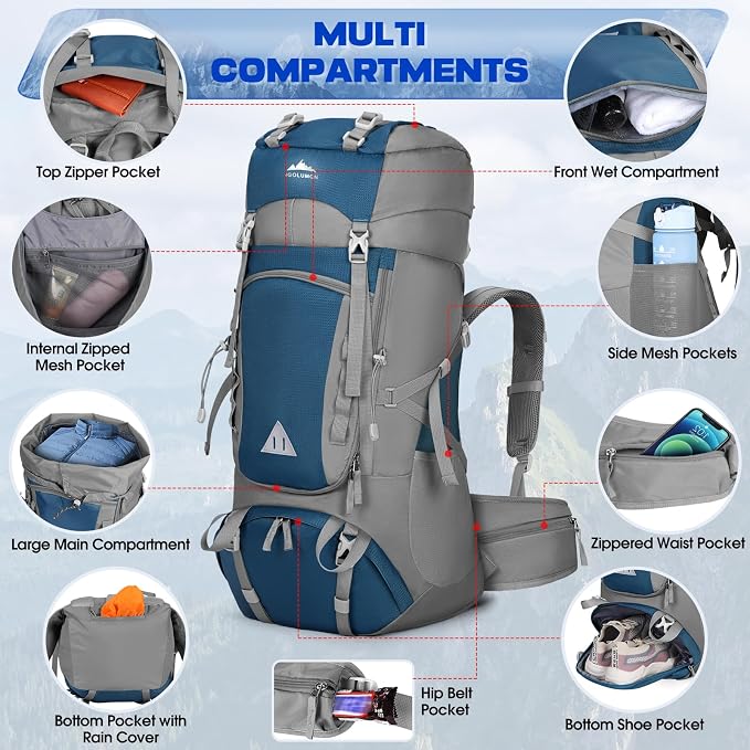 IGOLUMON 60L Hiking Backpack Waterproof Camping Backpack - Image 3