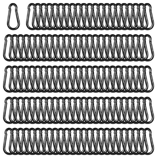 Black Carabiner, Heavy Duty Galvanized Steel Spring Snap Hook Carabiner Clips by High-PQ
