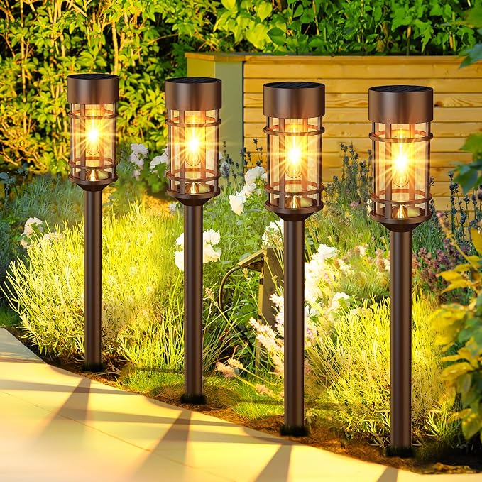 ILANCK Solar Pathway Lights Outdoor Solar Lights 8 Pack Metal & Glass Design - Image 7