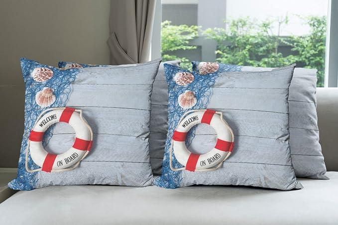 Ambesonne Coastal Throw Pillow Cushion Case Pack of 4, Welcome on Board Message by Ambesonne