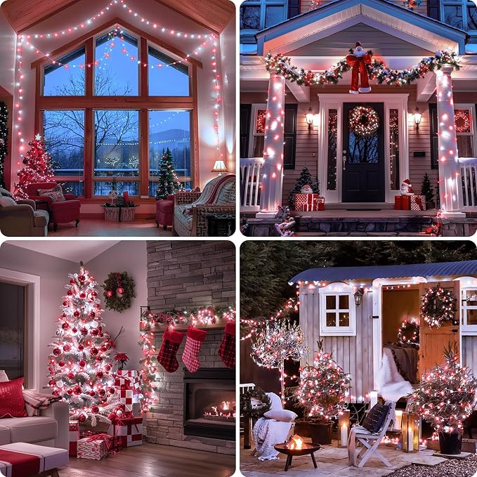 JMEXSUSS 2 Pack Red and White Battery Christmas Lights, Each 33ft 100 LED - Image 7