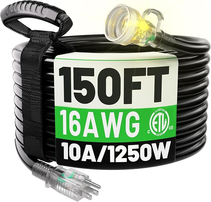 POWGRN 150FT 16 3 Outdoor Extension Cord Waterproof, Flexible 3 Prong Cold by POWGRN