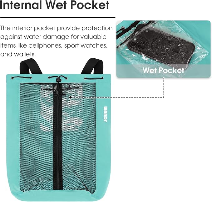 WANDF Swim Bag Mesh Drawstring Backpack Beach Backpack - Image 3