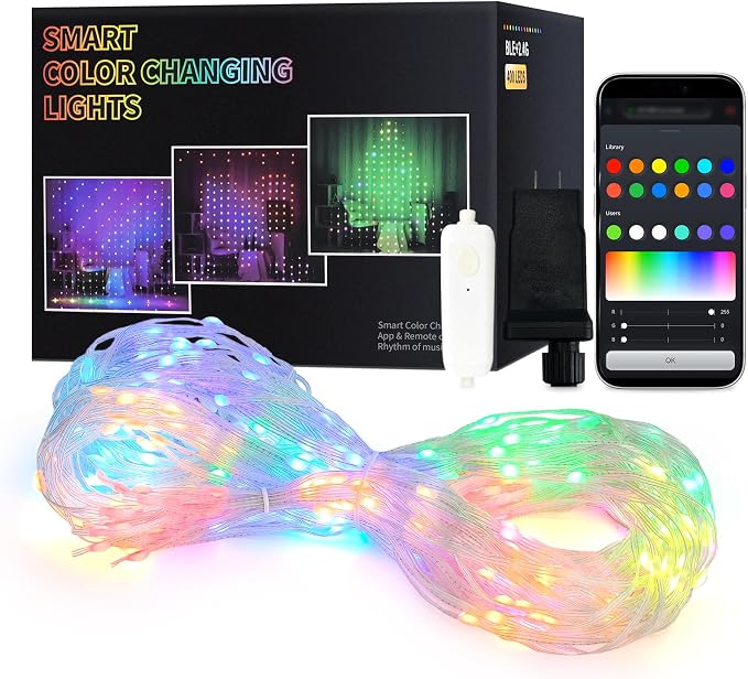 JMEXSUSS App-Controlled Color Changing Curtain Lights, 400 LED RGB String Lights by JMEXSUSS