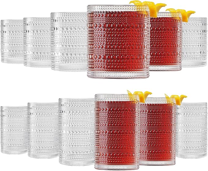 Khen Plastic Hobnail Drinking Glasses Set of 12 Clear Color Cups 6x 10oz by Khen