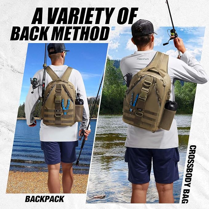 Piscifun Fishing Backpack with Rod Holder, Lightweight Sling Bag Storge Gear - Image 2