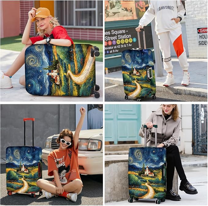 ANNA QUEEN Starry Night Landscape Luggage Cover, Artistic Oil Painting Style - Image 6