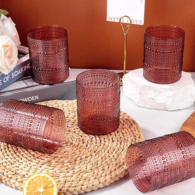 18PCS Plastic Hobnail Drinking Glasses - 14 Oz Burgundy Vintage Glasses Mixed - Image 7
