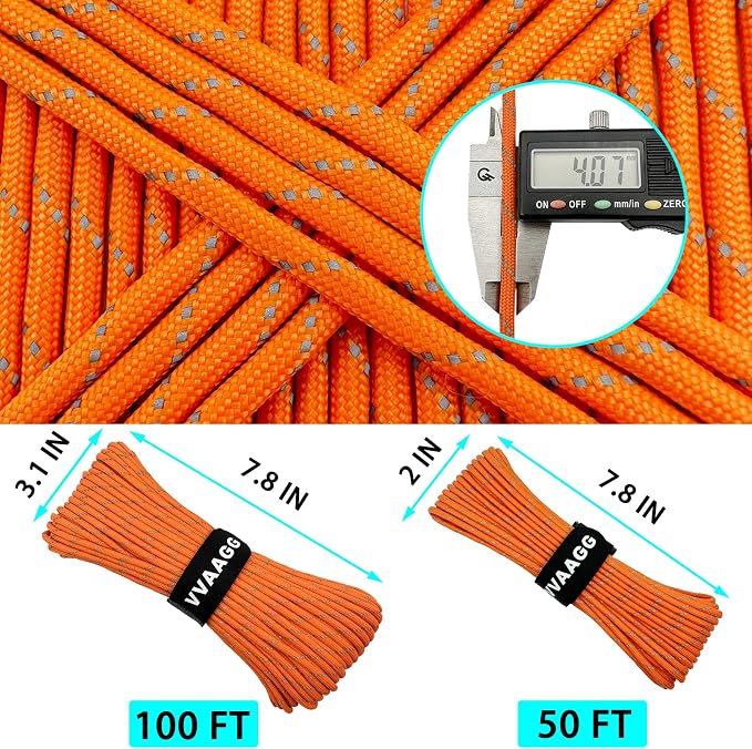 VVAAGG Reflective Paracord Rope 100FT, 7 Strand Nylon para Cord Lanyard Utility - Image 2