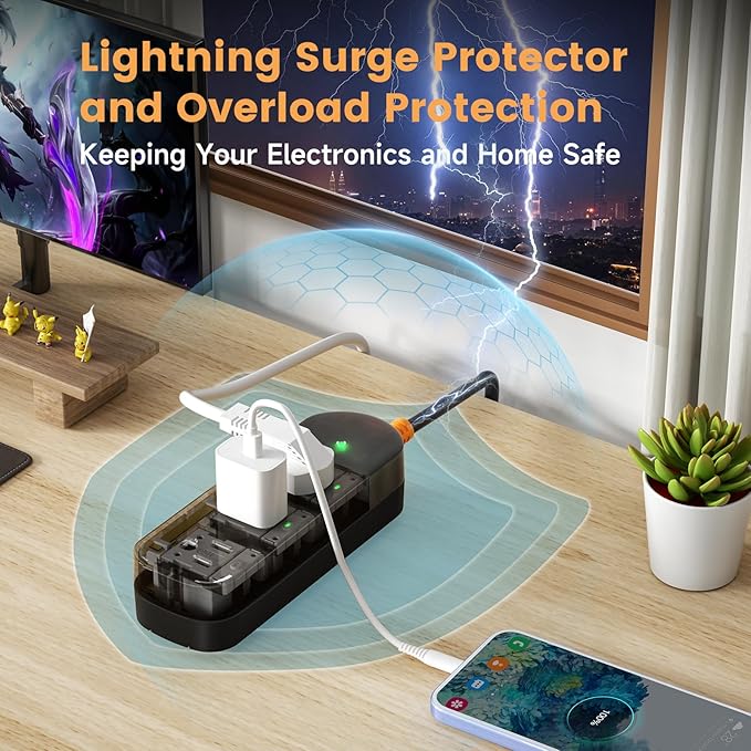 Outdoor Power Strip Weatherproof 10 FT Extension Cord Waterproof Surge - Image 4