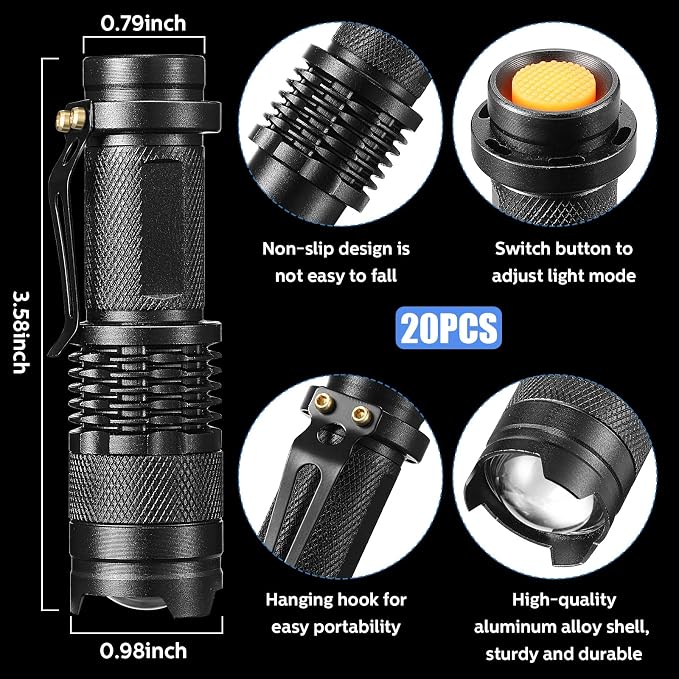 Fumete 20 Pieces LED Flashlight Mini 3 Mode Tactical Torch Small Water - Image 2