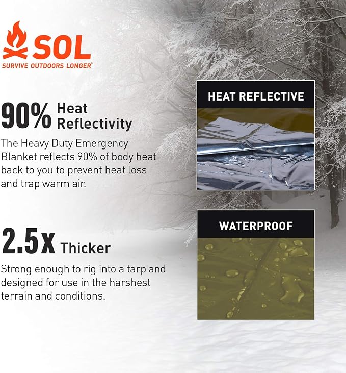 S.O.L. Survive Outdoors Longer 90% Heat Reflective Heavy-Duty Emergency Blanket - Image 8
