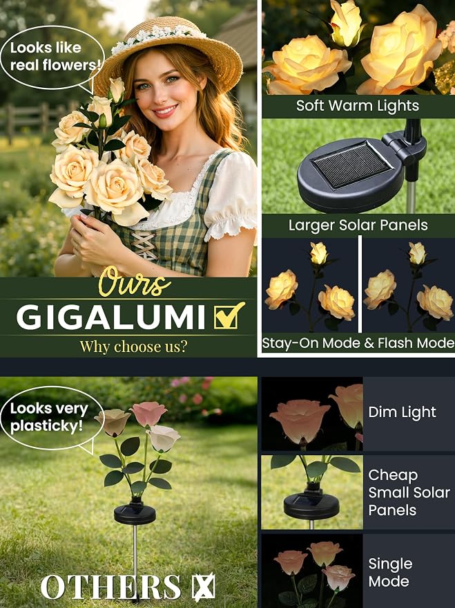GIGALUMI Solar Lights Outdoor for Garden Decor, 3 Pack Solar Flower Lights - Image 2