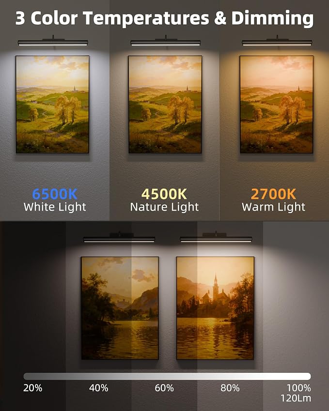 EZVALO 16in Picture Lights for Wall, Rechargeable 6000mAh Cordless Art Lights - Image 2