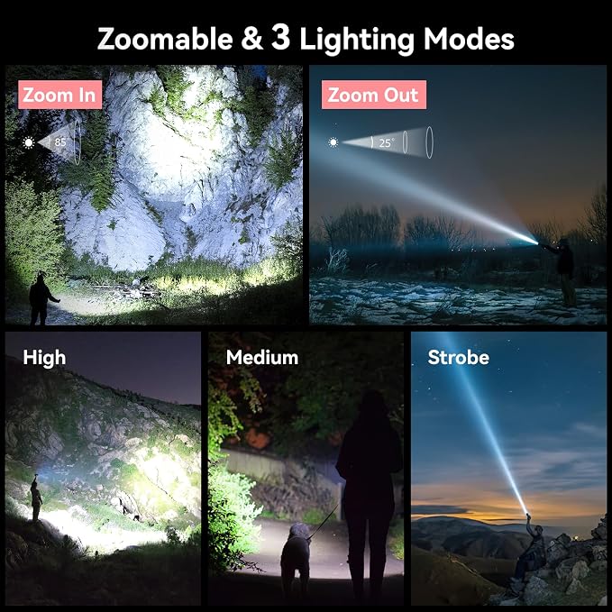 LETMY Rechargeable Flashlights High Lumens, 2 Pack 2000 Lumens Bright LED - Image 4