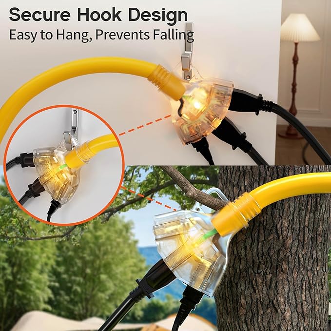 3 ft 12 Gauge Heavy Duty 3 Outlet Extension Cord Splitter - Image 4