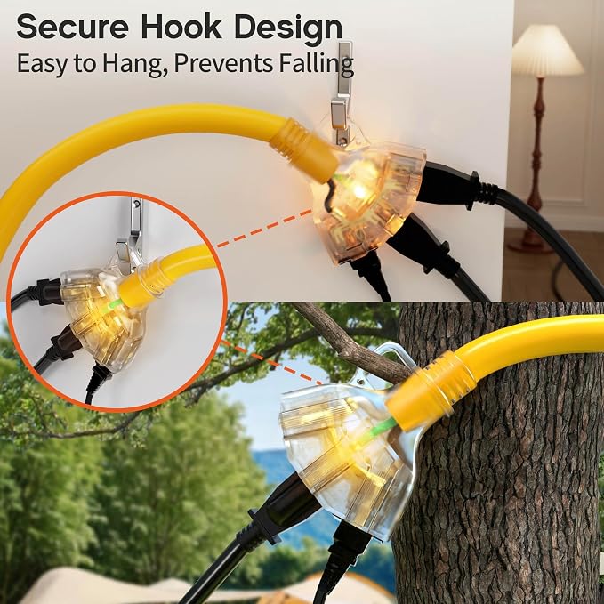 1 ft 12 Gauge Heavy Duty 3 Outlet Extension Cord Splitter - Image 4