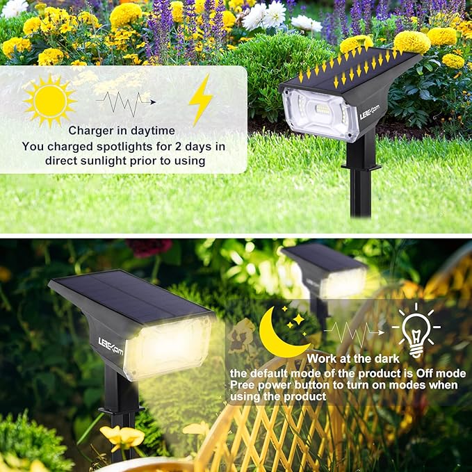 LEREKAM 40 LEDs Spotlights, IP65 Waterproof Solar Powered Landscape Spotlights - Image 5