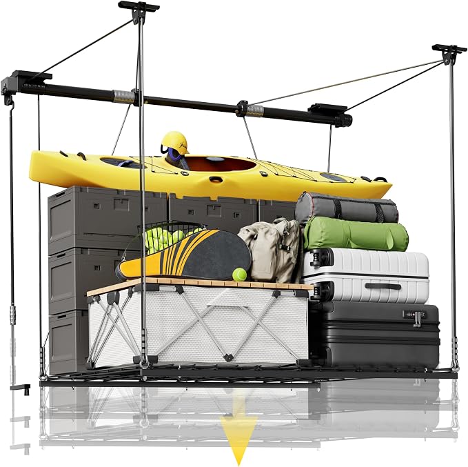 FLEXIMOUNTS GL1 Overhead Garage Lifting Storage Rack, 4x4 Ft Heavy-Duty Metal by FLEXIMOUNTS