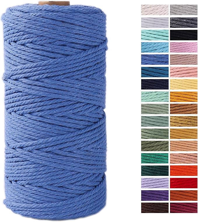 Air Blue Macrame Cord 3mm x 109Yards, Colored Cotton Rope Craft Cord Colorful by AestheticDesignforYou