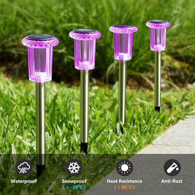 Solar Pathway Lights Gift for Mom 10 Pack Pink Solar Lights Outdoor Waterproof - Image 6