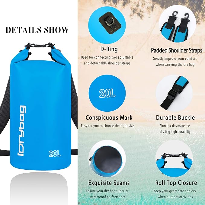 IDRYBAG Dry Bag for Kayaking Waterproof 2L/5L/10L/15L/20L, Small Dry Sack - Image 2