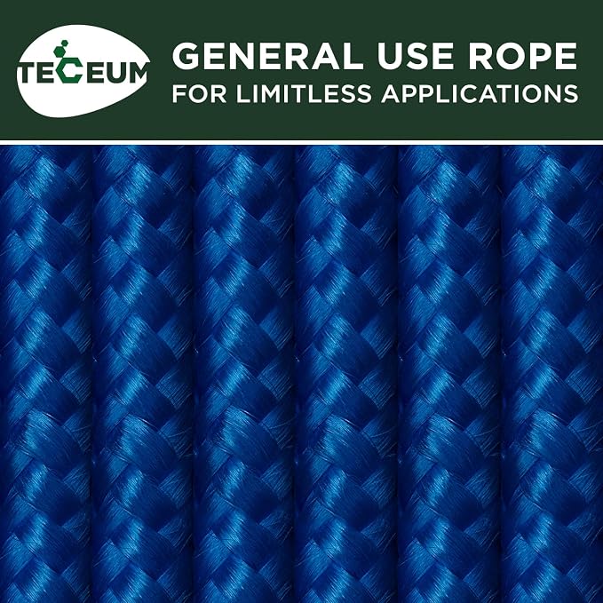 TECEUM Rope – 90 Feet x 1/4 Inch – Blue – Strong All-Purpose Utility Rope – - Image 9