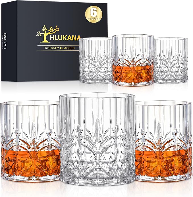 Hlukana Unbreakable Plastic Whiskey Glasses Set of 6, 14 Oz Old Fashioned by Hlukana