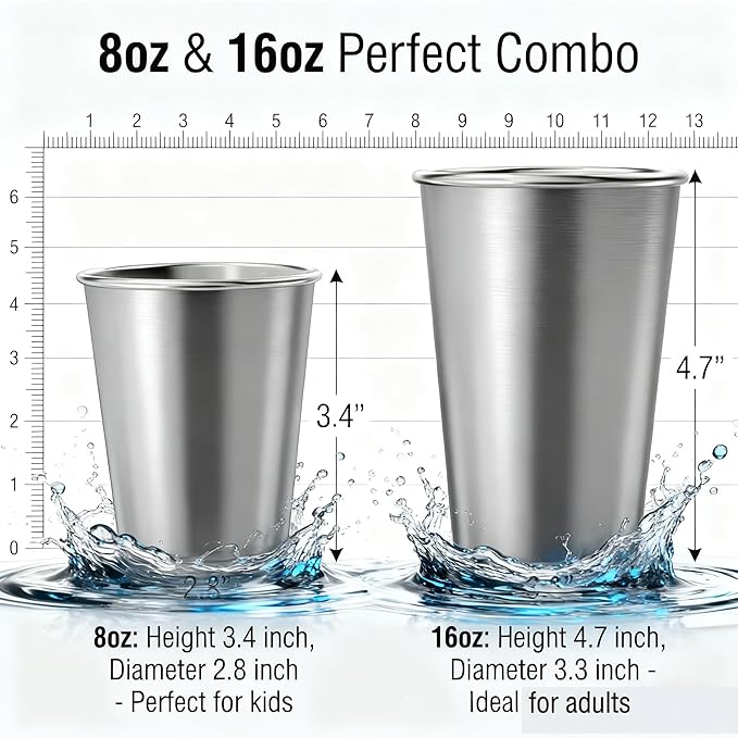 Stainless Steel Cups & Pint Tumblers Set of 8 - Image 2