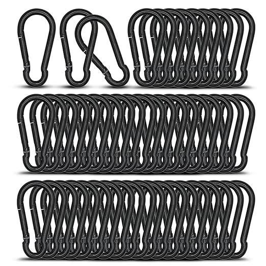 Small Carabiner Clip Hook, 2.36 inch 50 pcs Black Heavy Duty Spring Snap Hook by KINLINK