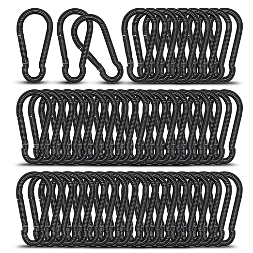 Small Carabiner Clip Hook, 1.97 inch 50 pcs Black Heavy Duty Spring Snap Hook by KINLINK