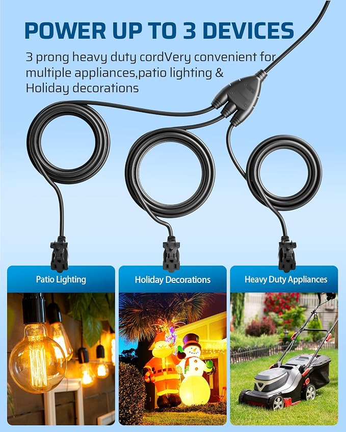 DEWENWILS Outdoor Extension Cord Multiple Outlets 45ft, Evenly Spaced 3 Outlets - Image 7