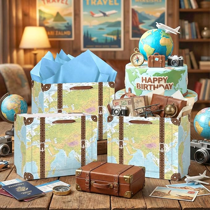 Vintage Suitcase Gift Bag Travel Birthday Wrapping Paper Bag - Image 4