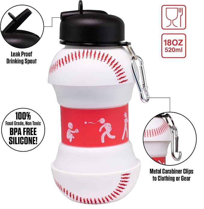 Maccabi Art Clip-On Collapsible BPA-Free Silicone Baseball Water Bottle - Image 5