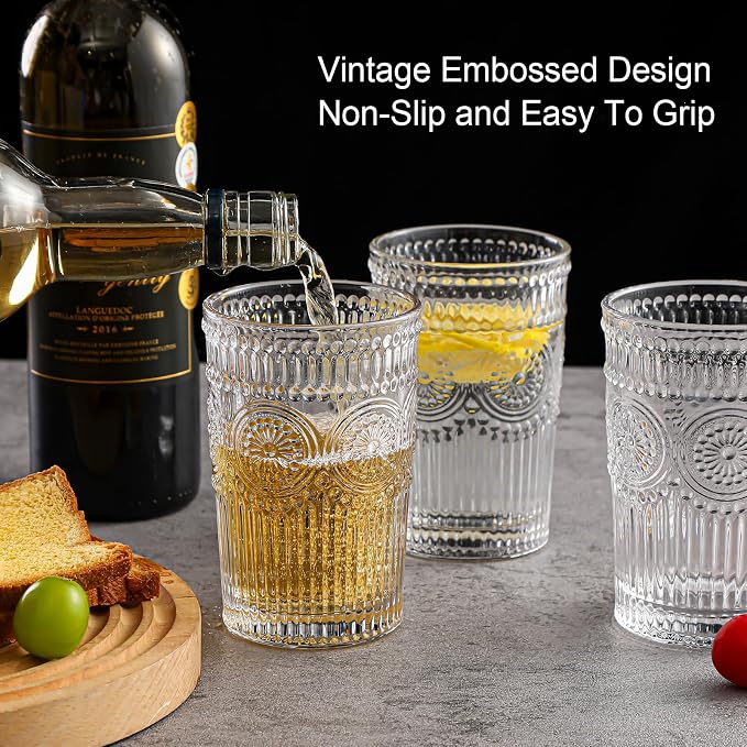 ZMOWIPDL Vintage Glassware Drinking Glasses Set of 6, 13 oz Clear Textured - Image 6