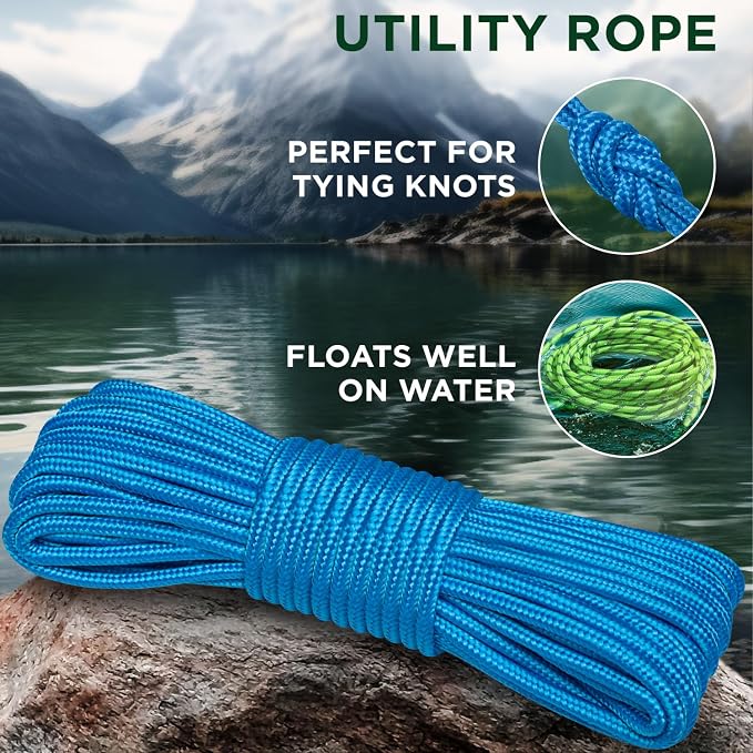 TECEUM Rope – 90 Feet x 3/8 Inch – Sky Blue – Strong All-Purpose Utility Rope – - Image 3