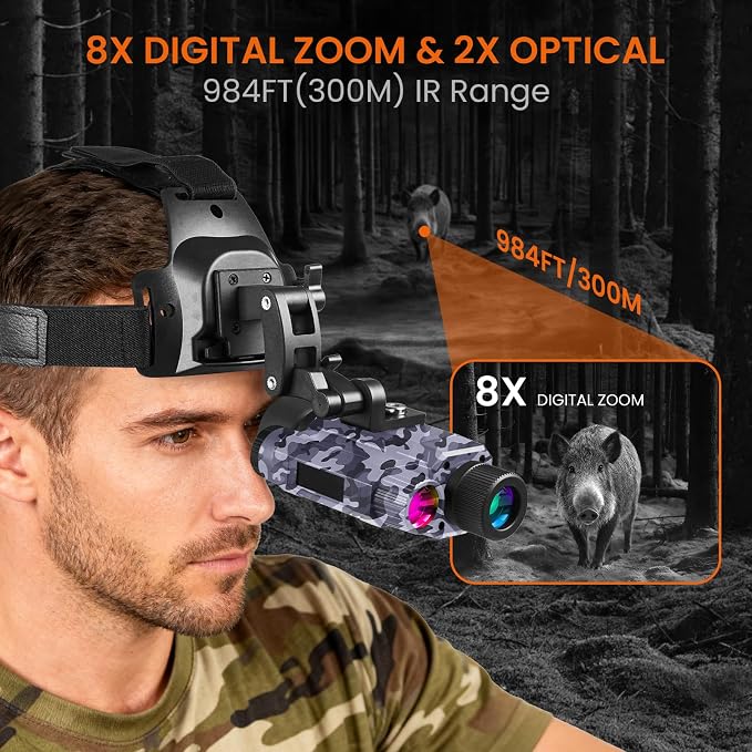 BIBIRE Night Vision Goggles, Head Mounted Night Vision Monocular 8X Digital - Image 5