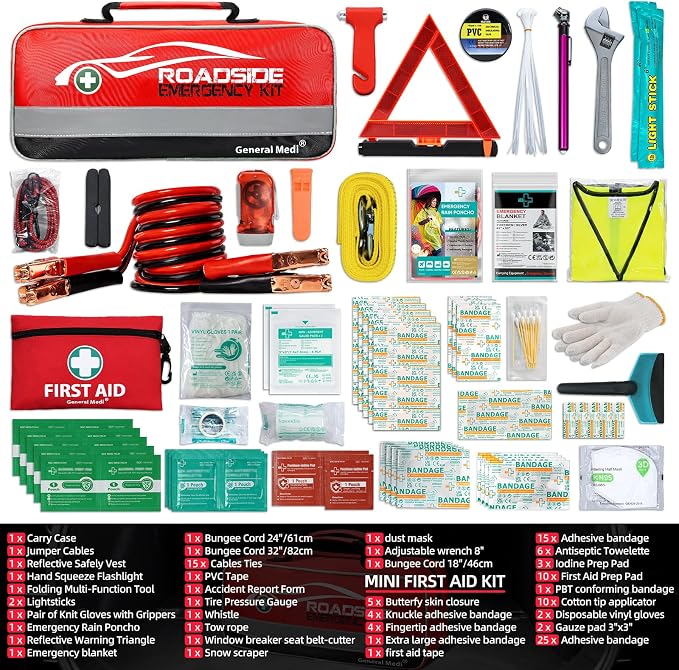 General Medi 127-Pieces Roadside Car Emergency Kit Include Mini First Aid Kit - Image 2