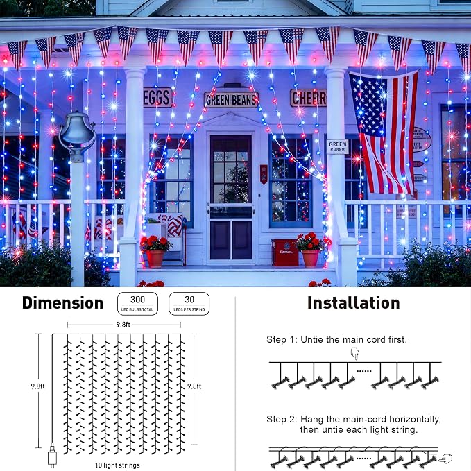 JMEXSUSS 300LED Red White and Blue Lights - Image 5