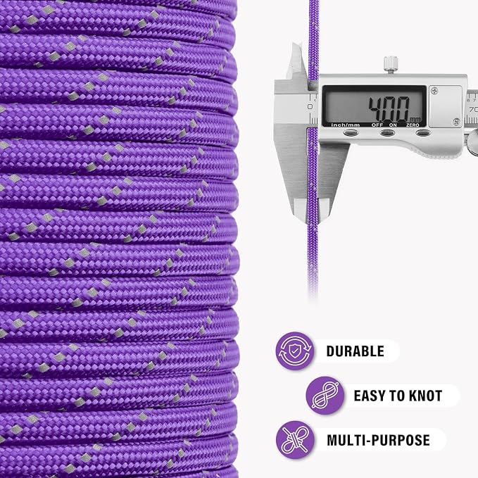 Reflective Paracord Rope 750 lb - 100ft 5/32" Parachute Cord 4MM 12-Strand para - Image 6