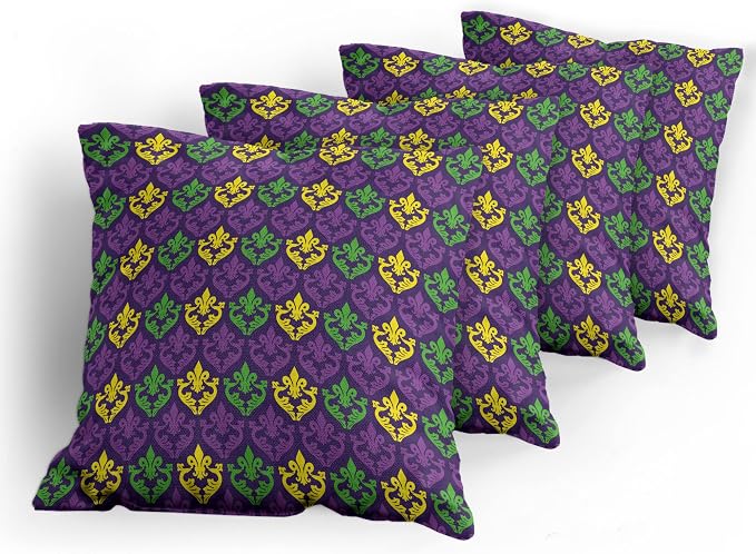 Ambesonne Mardi Gras Decorative Throw Pillow Case Pack of 4, Antique Old - Image 5
