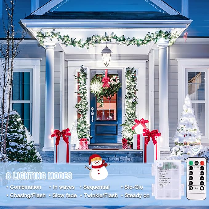 JMEXSUSS 2 Pack White Battery Operated Christmas String Lights, Each 33ft 100 - Image 2