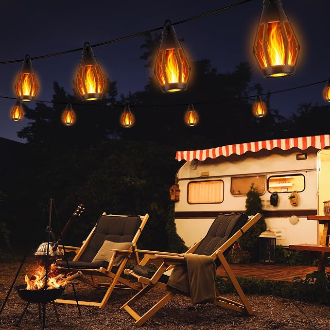 iBaycon Solar Flame Lights, 27Ft 10 LED Bulbs Flickering Flame String Light - Image 8