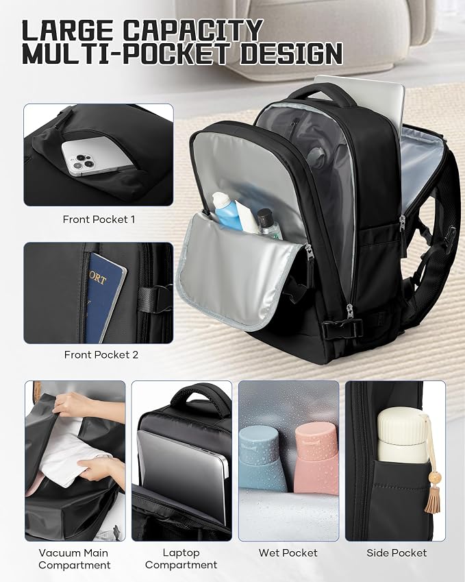 WONHOX Large Travel Backpack Carry on Flight Approved Laptop Work Business - Image 7