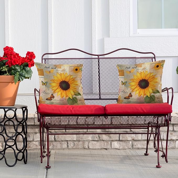 Swono Sunflower Set of 2 Decorative Throw Pillow Covers Cushion Case, Vintage - Image 4
