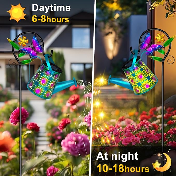 Solar Watering Can with Lights, Waterproof Solar Lantern with Butterfly - Image 3